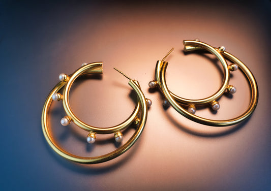 Double Pipe Gold Hoops