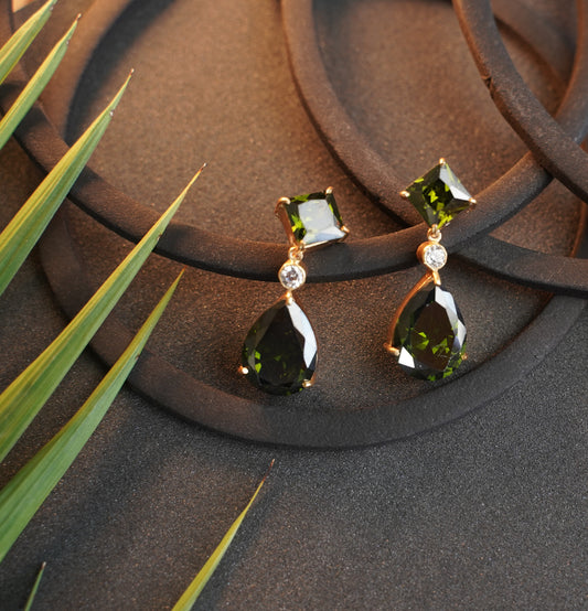 Peridot Poise ( Green square and pear) Dangler